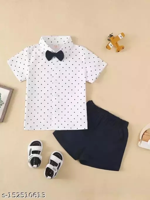GKa-152510607 Yellow Leaves Printed Shirt& Shorts - White & Black, 1-2 Years