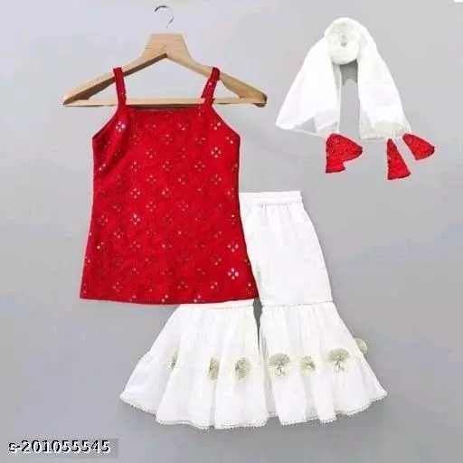GKb-201055543 Modern Funky Girls Top & Bottom Sets - Red, 10-11Years