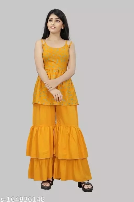 GKb-164836148 R K Maniyar Girl's Cotton Silk Top And Bottom - Web Orange, 9-10 Years