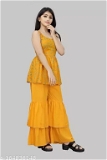 GKb-164836148 R K Maniyar Girl's Cotton Silk Top And Bottom - Web Orange, 10-11 Years