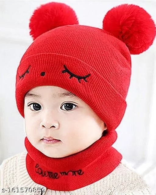 GWSc- 161570859 Tompik Baby Winter Hats & Scarf - Red, Free Size