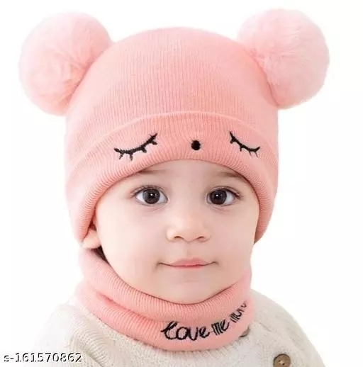 GWSc- 161570859 Tompik Baby Winter Hats & Scarf - Rose Bud, Free Size