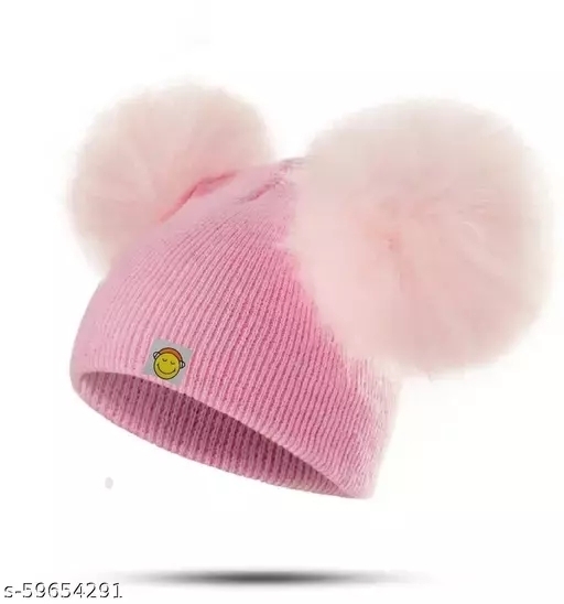 GWSc- 59654291 Piftif cute woolen Cap for Girls and Boys - Cotton Candy, Free Size
