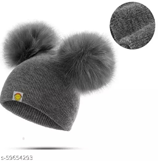 GWSc- 59654291 Piftif cute woolen Cap for Girls and Boys - Gray, Free Size