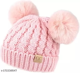 GWSc- 172236846 Children Double Pompom Knitted Beanie for Boys & Girls  - Kashmir Blue, 18-24 Months