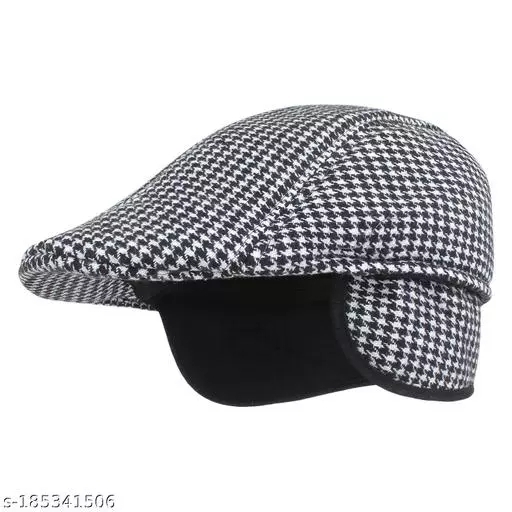 GWSc- 185341505 Zacharias Men's Checkered Woolen Golf Cap  - Black Check, Free Size
