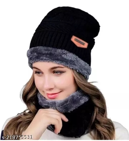 GWSc-218755530 Warm & Comfortable Stylish Binnie cap  - Black, Free Size
