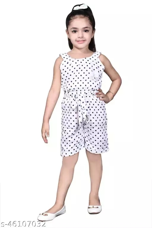 GKb-46107031 Girls Black Rayon Jumpsuits Pack Of 1 - White, 5-6 Years