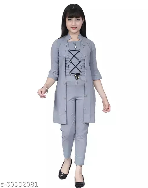 GKb- 60552081 Girls Cotton Blend Jumpsuits Pack Of 1 - Rock Blue, 11-12 Years