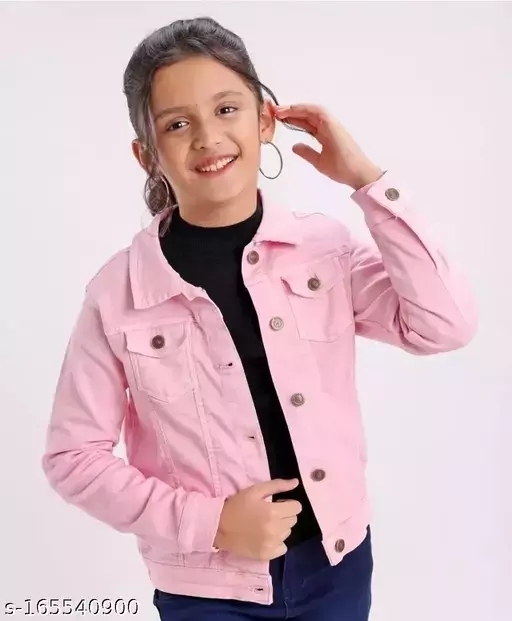 GKb- 165540900 Kid Denim Stretchable Jacket For Girls - Baby Pink, 5-6 Years