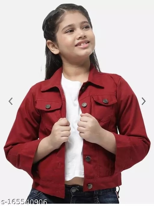 GKb- 165540900 Kid Denim Stretchable Jacket For Girls - Maroon, 11-12 Years