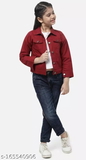 GKb- 165540900 Kid Denim Stretchable Jacket For Girls - Maroon, 11-12 Years