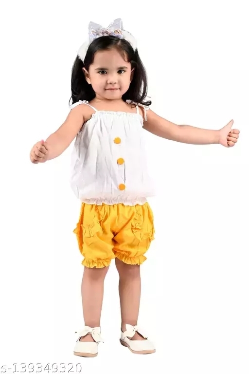 GKb- 139349320 Girls Top And Half Pant - Yellow, 0-3 Months