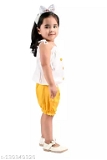 GKb- 139349320 Girls Top And Half Pant - Yellow, 12-18 Months