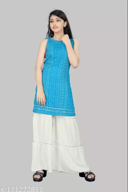 GKb- 1171222806 R K Maniyar Special Rayon Suit Sharara Set, - Malibu, 13-14 Years