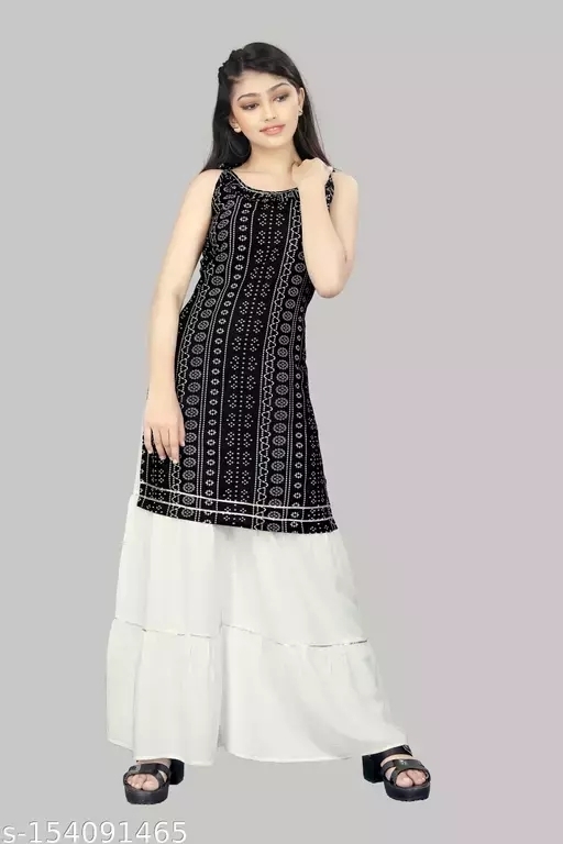 GKb- 154091465 R K Maniyar Special Rayon Suit Sharara Set* - Black, 7-8 Years