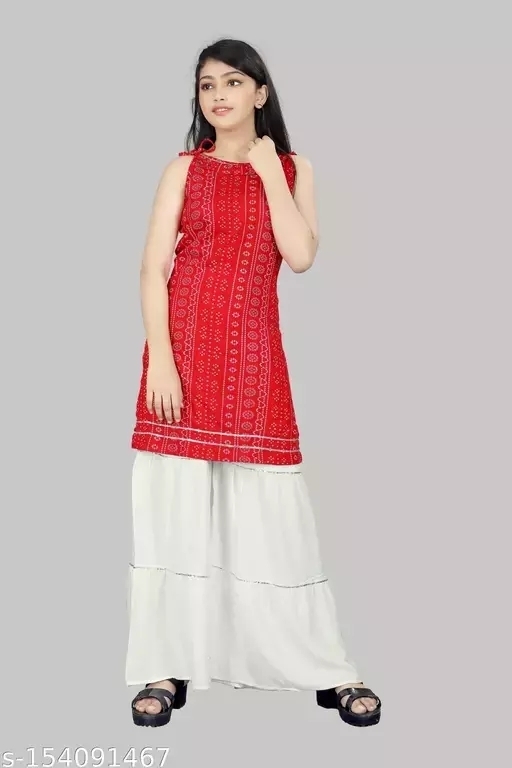 GKb- 154091465 R K Maniyar Special Rayon Suit Sharara Set* - Red, 9-10 Years