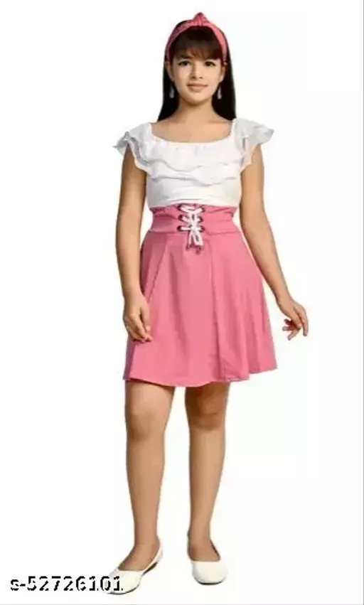 GKb- 52726101 Trendy Girls Pretty Comfy Cute White Pink Frocks & Dresses  - Froly, 11-12 Years