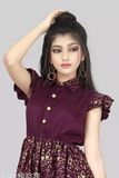 GKb- 203983338 Girl's Special Pure Smooth Silk Frock - Venetian Red, 11-12 Years