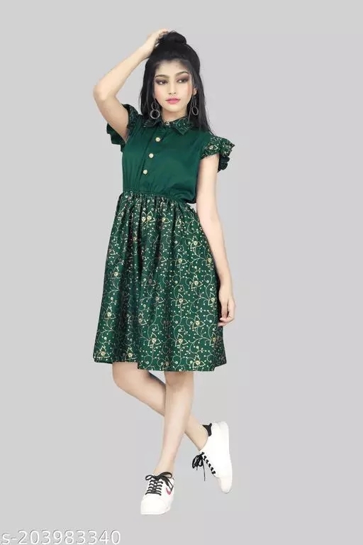 GKb- 203983338 Girl's Special Pure Smooth Silk Frock - Sherwood Green, 13-14 Years