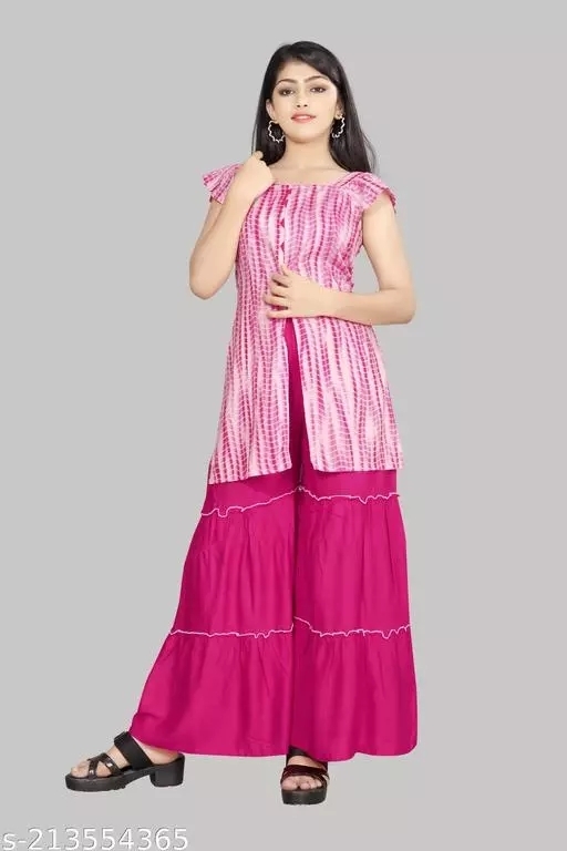 GKb- 213554365 Girl's Special Pure Rayon Sibori Print Top - Persian Pink, 6-7 Years