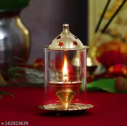 GHDc-162923639 Haridwar Divine Brass Akhand Diya Glass Cover deep Deepak  - P-A, Free Size