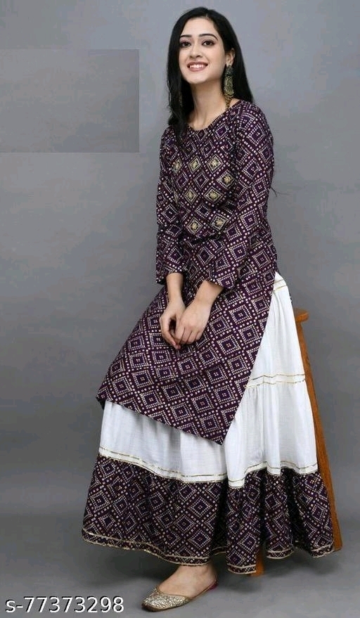 GGKb-77373299 Wonderful Reyon Kurti With Foli Printed Skirt - IMG-B, L