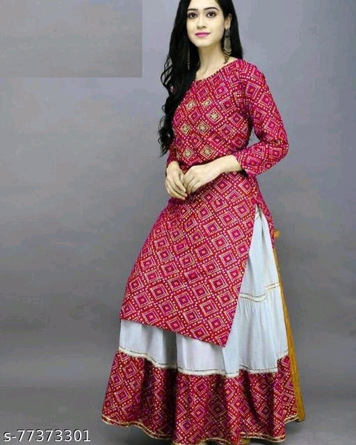 GGKb-77373299 Wonderful Reyon Kurti With Foli Printed Skirt - IMG-C, XL