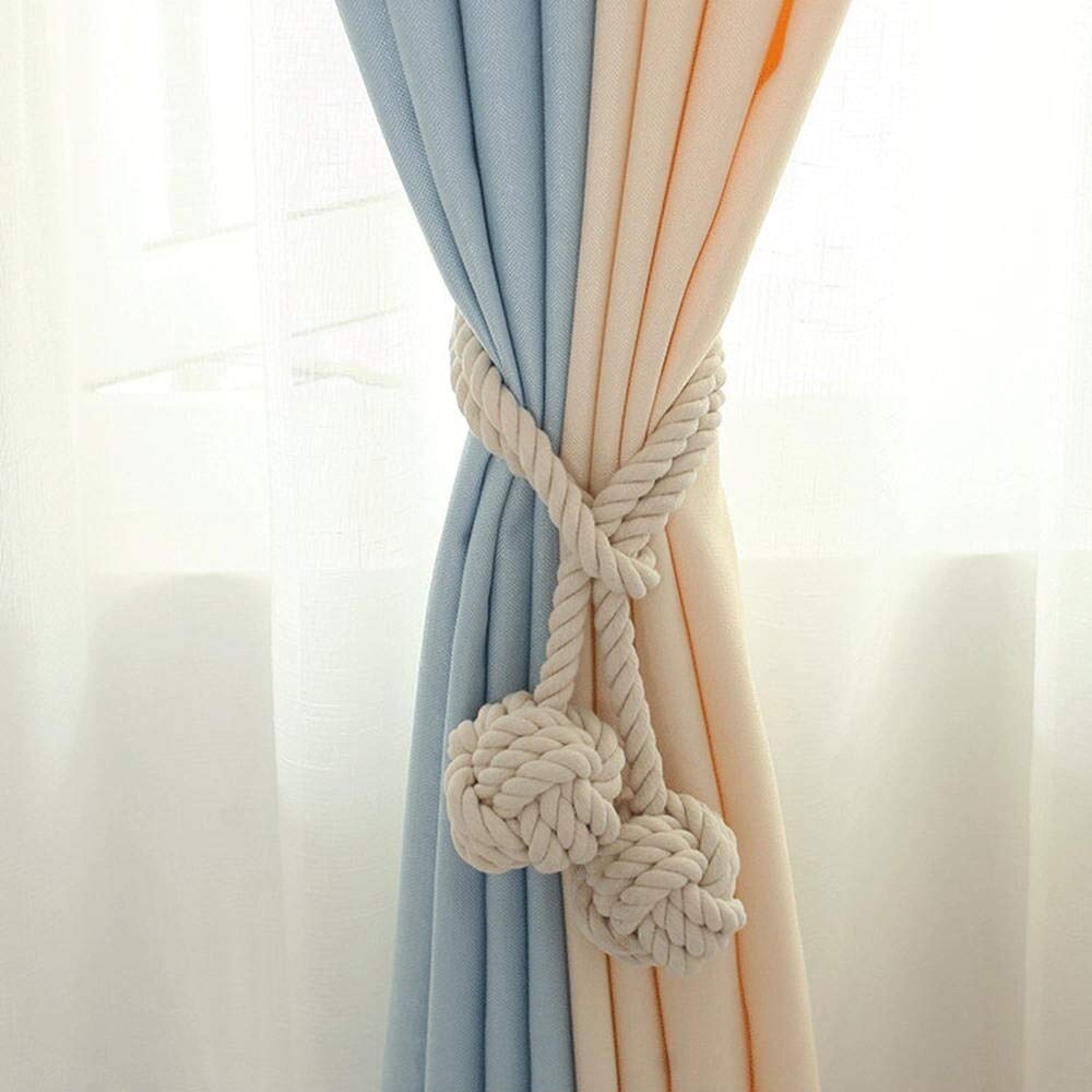 Hand Knitting Cotton Curtain Tieback Holdback Decorative Curtain Tie Back Drape Cord with Single Ball WINSTON-UK Curtain Rope Tiebacks Beige 