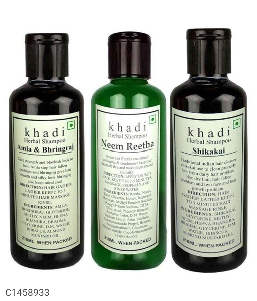 Khadi Amla Bhringraj, Neem Reetha, & Shikakai Shampoo 630 ml Pack of 3