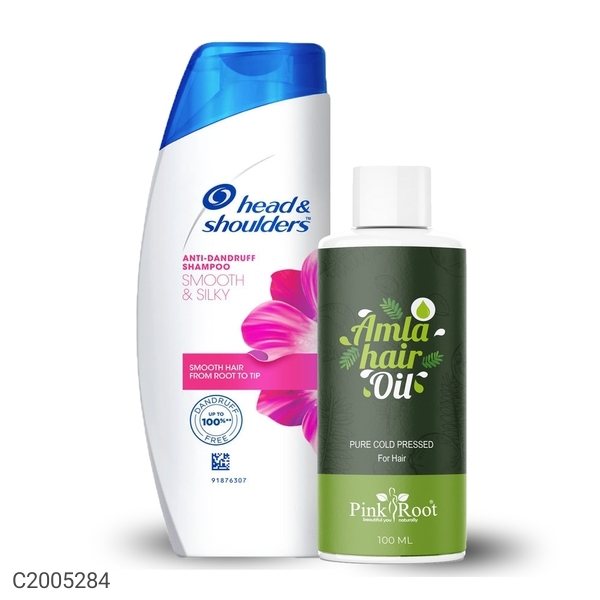 Pink Root Amla Hair Oil 100ml With Head & Shoulders Anti Dandruff Shampoo Smooth & Silky 180ml