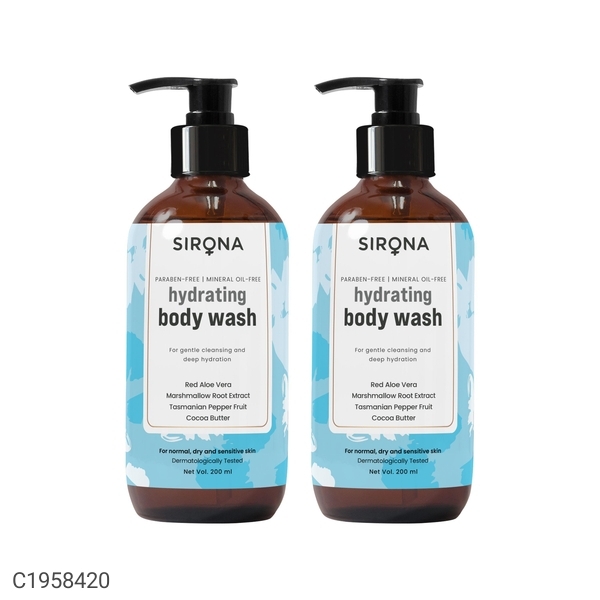 Sirona Hydrating Body Wash for Gentle Cleansing & Deep Hydration for Men & Women - 200 ml (2 Pack) for Normal, Dry & Sensitive Skin