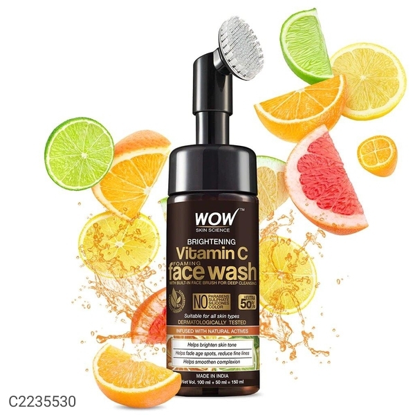 WOW wow Vitamin C Face Wash with Built-In Foaming Face Brush for Skin Brightening - 150 ml