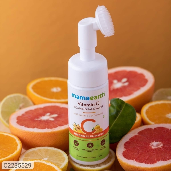 Mamaearth Vitamin C Face Wash with Built-In Foaming Face Brush for Skin Brightening - 150 ml