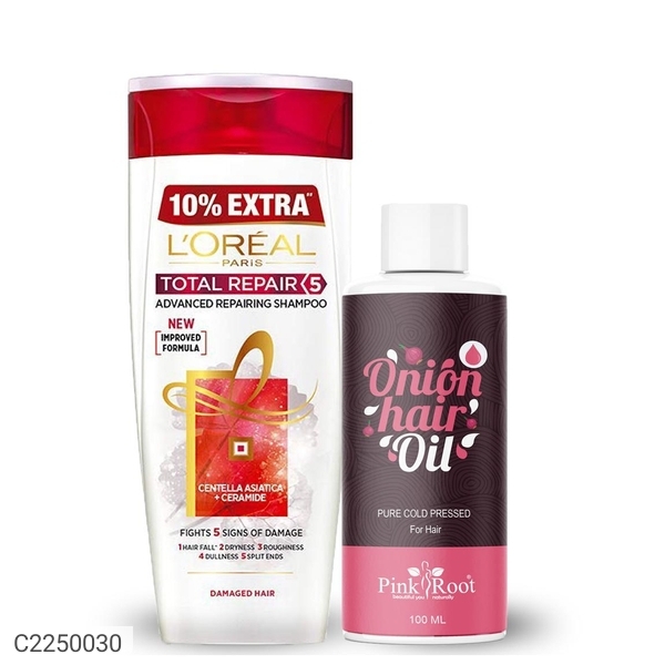 Pink Root L'oreal Total Repair 5 Shampoo 192.5ml with Pink Root Onion Hair Oil 100ml