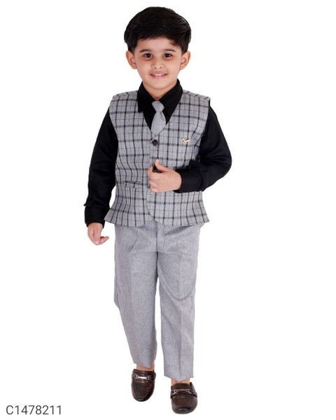 Kids Checks Shirt Waistcoat Pant Set - 5-6 Years