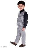 Kids Checks Shirt Waistcoat Pant Set - 5-6 Years