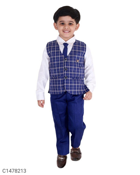 Kids Checks Shirt Waistcoat Pant Set - 6-7 Years