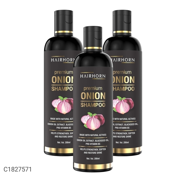 Hair Horn Hair horn onion shampoo Regenerating 5 in 1 Anti-Hairfall Super Shampoo with Onion Oil, Bhringraj, Apple Cider Vinegar, Argan Oil & Aloe Vera For Women & Men 200ml (pack of 3)