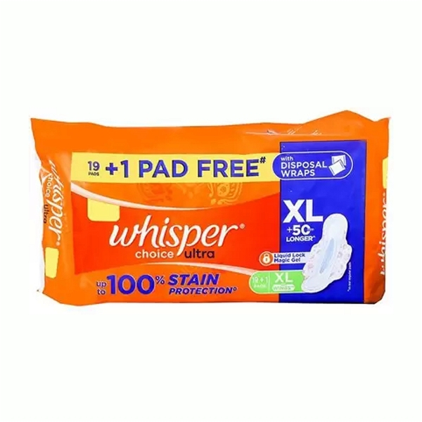 Whisper Choice Ultra XL Wings Sanitary Pads (Free 1Pad) Pack Of 19 pcs