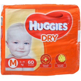 Huggies Dry Diapers M (5 - 11 kg) Pack Of 60