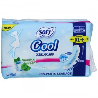 Sofy Cool Ultra Slim Frehness Menthol Fresh Super XL+ Sanitary Pads Pack Of 6