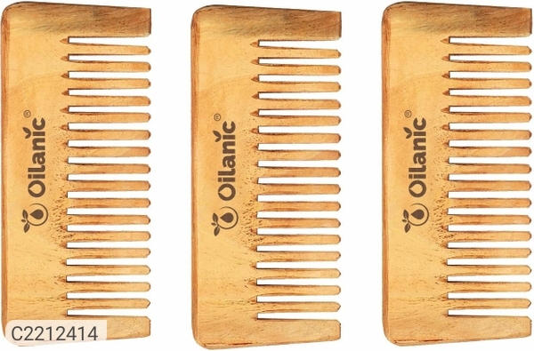 Oilanic Herbal Handmade Medium Detangler Neem Wooden Comb(5.5 inches)- For Antidandruff Men & Women pack of 3 Pcs