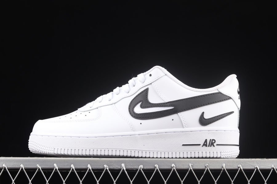 DR0143-101 Nike Air Force 1 Low Cut-Out Swooshes White/Black