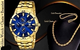 Golden Watch+ Golden Chain Combo Pack Of 2