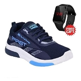 Blue Solid Running Shoes For Men With Free Watch  - 09, Rskart