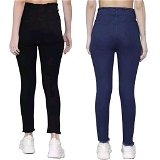 Single Cotten Button Furr High Elwaisr Jeans For Women & Girls Combo Pack Of 2 - Rskart, 28