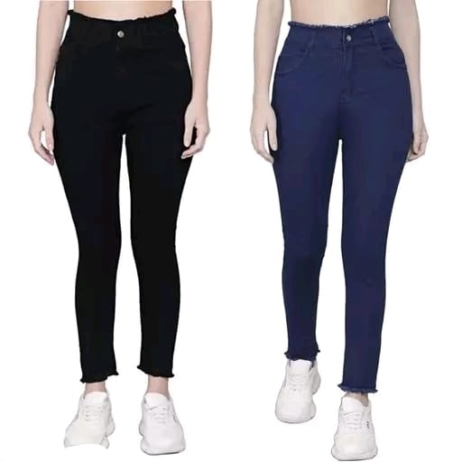 Single Cotten Button Furr High Elwaisr Jeans For Women & Girls Combo Pack Of 2 - Rskart, 30