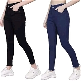 Single Cotten Button Furr High Elwaisr Jeans For Women & Girls Combo Pack Of 2 - Rskart, 36