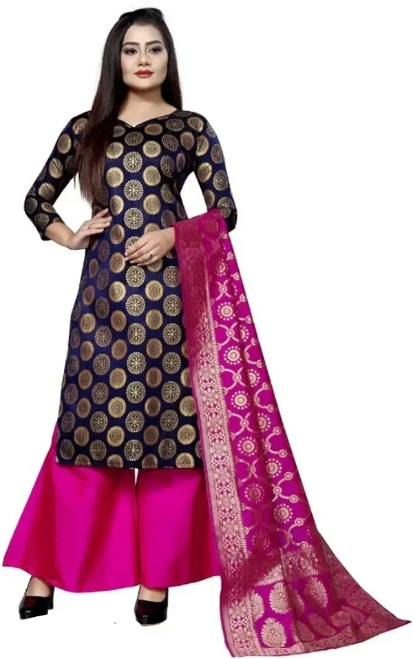 Stylish Multicolored Art Silk Dress Material With Dupatta 